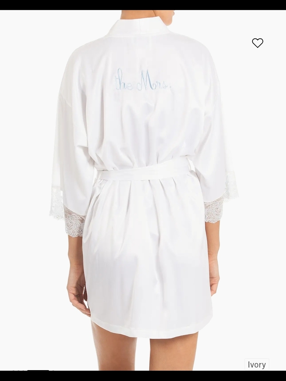 White Ivory Bridal Satin Robe with Lace Trim